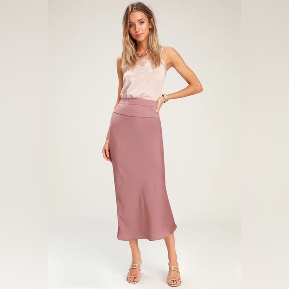 Free People Dresses & Skirts - FREE PEOPLE Normani Bias Dusty Mauve Satin Midi Skirt Size 6